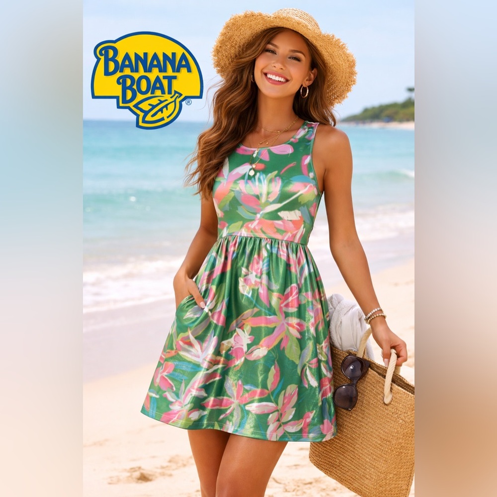 Banana Boat, SPF 50+,Dress,Swim Cover-Up, Beach Resort,Sheen Pocket, Size Med